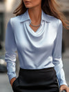 Vanaya | Elegant White Satin Blouse With Draped Neckline