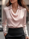 Vanaya | Elegant White Satin Blouse With Draped Neckline