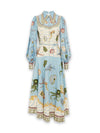 Unique Deep Sea Floral Print Single Breasted Midi Dress