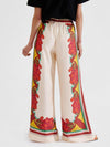 Exquisite Floral Print Elastic Waist Wide-leg Pants