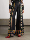 Unique Retro Print Tight Waist Wide Leg Pants